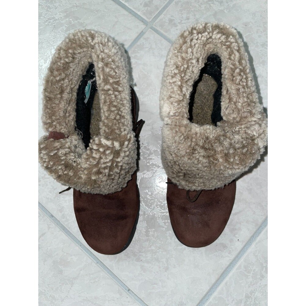 Sorel Fur Combat Ankle Boots Sz 7 Brown Suede Lace Up Shearling Winter Booties